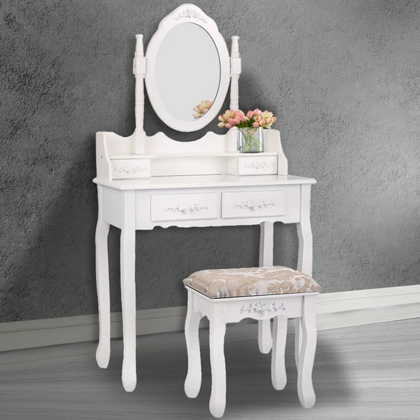 JAXSUNNY Vanity Table Set Make-up Dressing Table with Flip Top Mirror Cushioned Bench Bedroom Furniture of Ample Storage for Women/Girls,White JAXSUNNY Vanity Table Set Make-up Dressing Table with Flip Top Mirror Cushioned Bench Bedroom Furniture of Ample Storage for Women/Girls,White